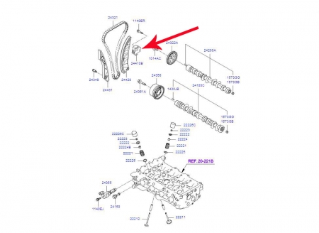 Napinacz łańcucha rozrządu Kia, Hyundai 1400i, 1600i